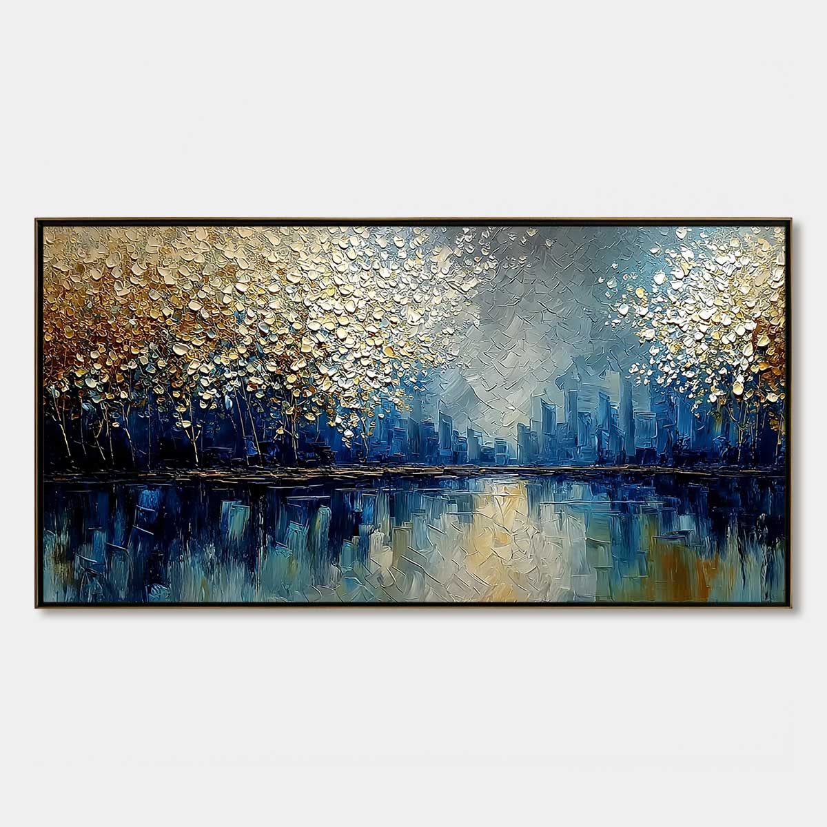 GOLDEN HORIZON: Textured Abstract Cityscape Painting with Golden Hues