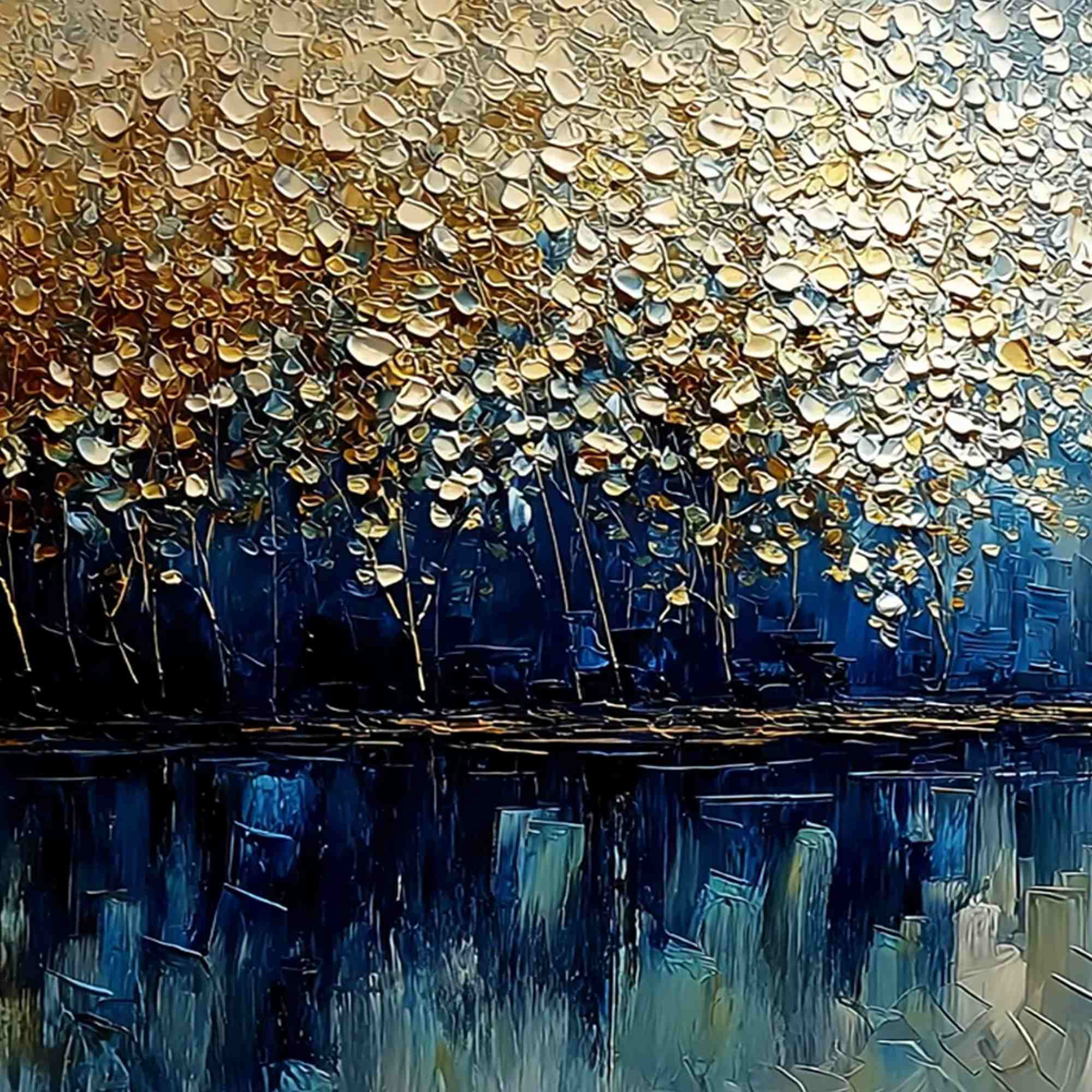 GOLDEN HORIZON: Textured Abstract Cityscape Painting with Golden Hues