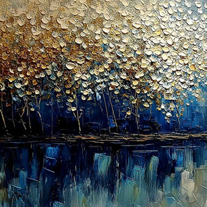 GOLDEN HORIZON: Textured Abstract Cityscape Painting with Golden Hues