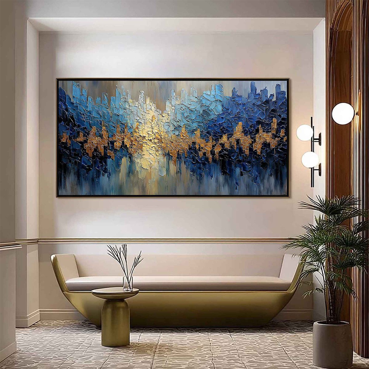 GOLDEN HORIZON: Textured Abstract Cityscape Palette Knife Art