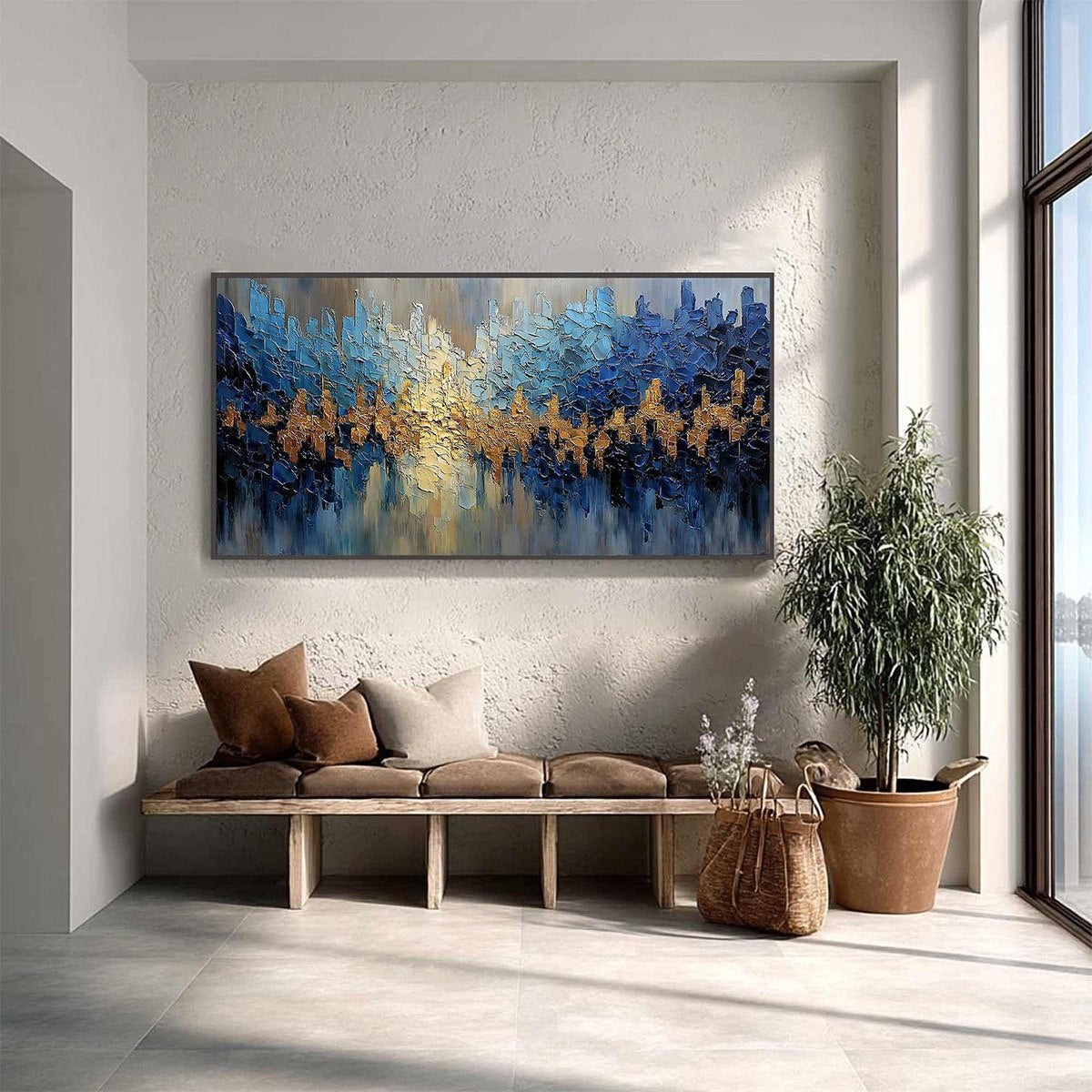 GOLDEN HORIZON: Textured Abstract Cityscape Palette Knife Art