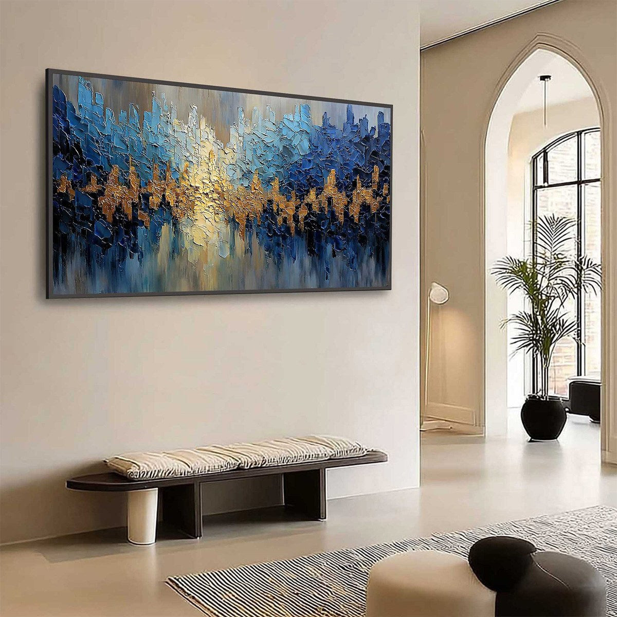 GOLDEN HORIZON: Textured Abstract Cityscape Palette Knife Art