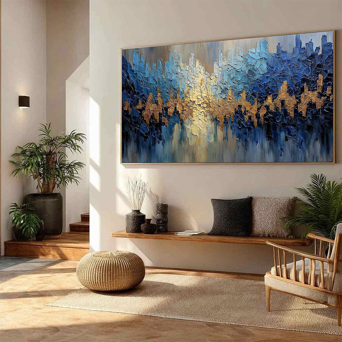 GOLDEN HORIZON: Textured Abstract Cityscape Palette Knife Art