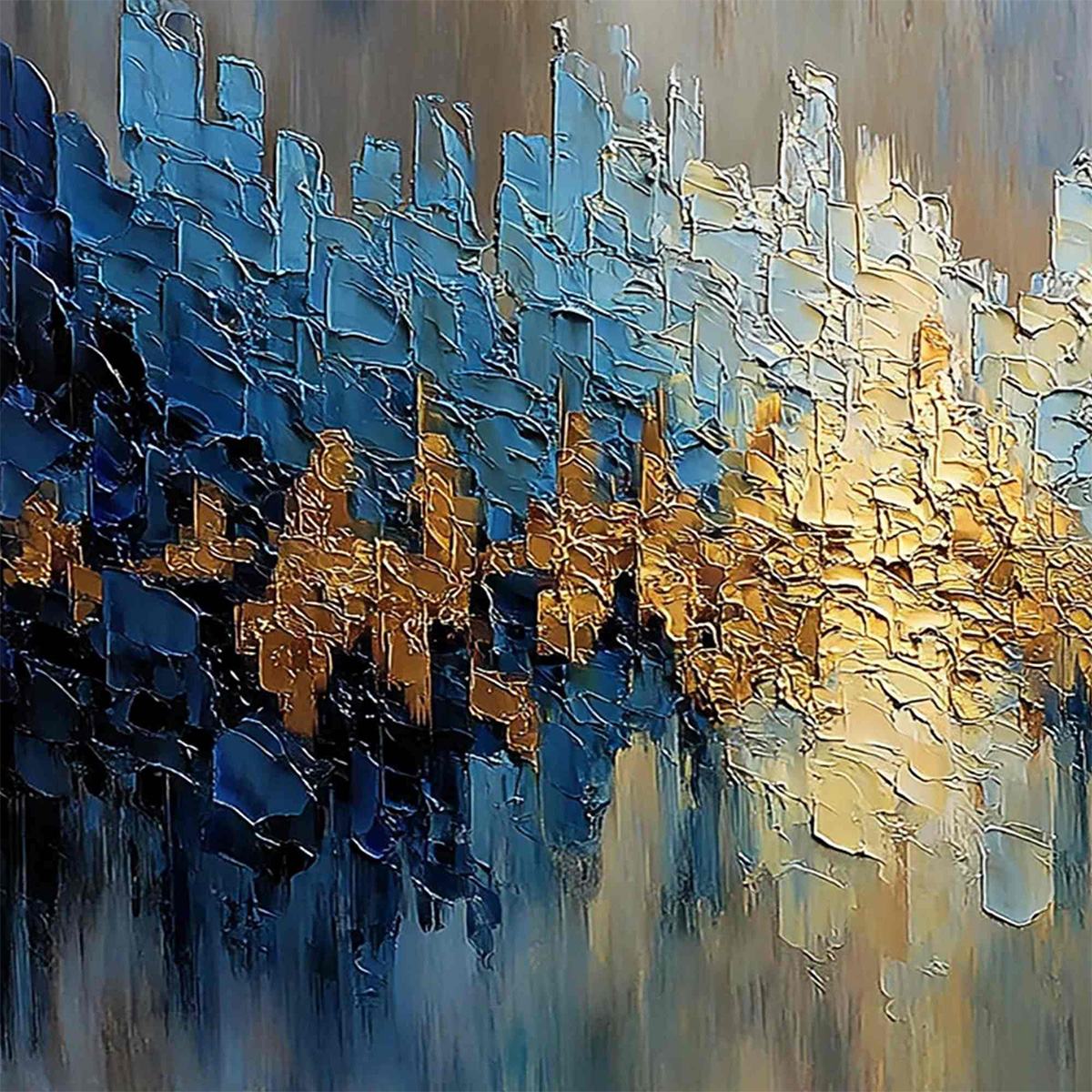 GOLDEN HORIZON: Textured Abstract Cityscape Palette Knife Art