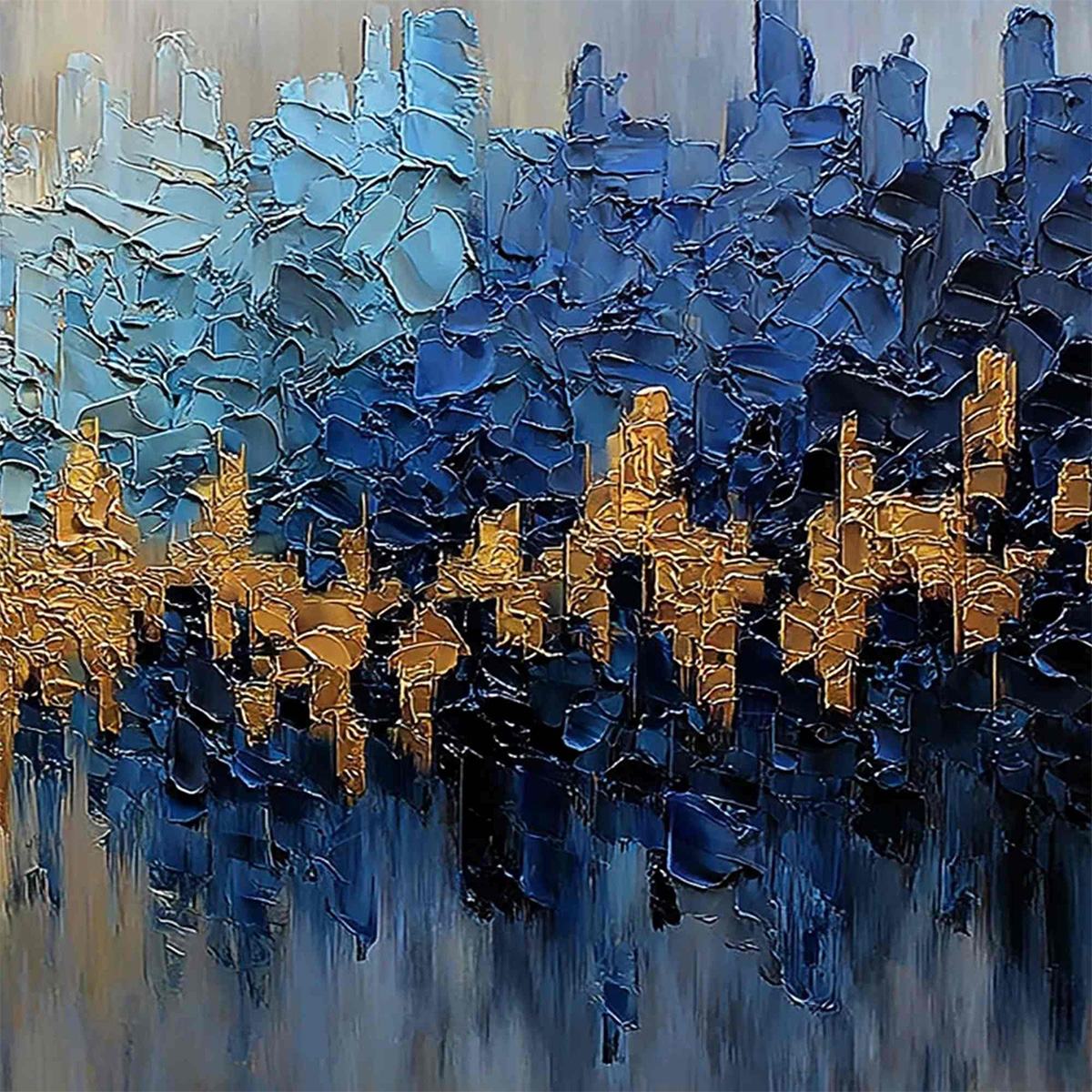 GOLDEN HORIZON: Textured Abstract Cityscape Palette Knife Art