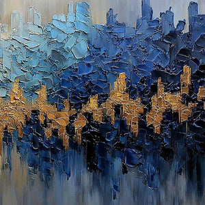 GOLDEN HORIZON: Textured Abstract Cityscape Palette Knife Art