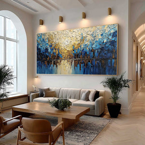 GOLDEN HORIZON: Textured Impasto Cityscape Reflection Painting