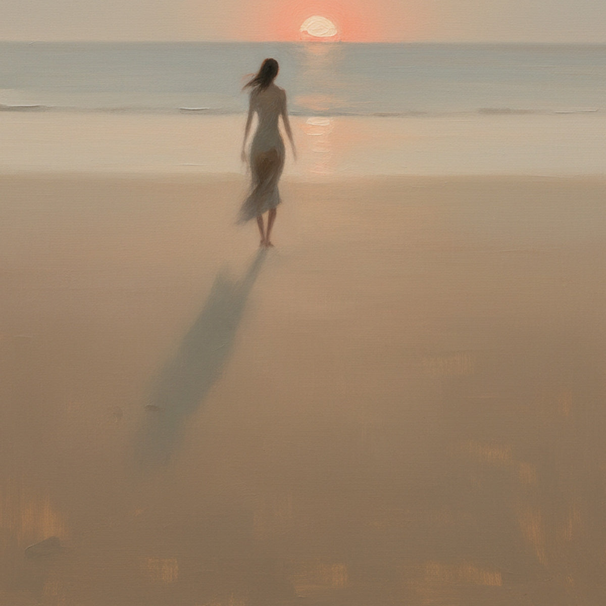 GOLDEN HOUR SOLACE: Minimalist Wabi Sabi Beach Scene Oil Painting