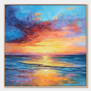 Ready to Ship ｜GOLDEN HOUR: Vibrant Sunset Seascape Oil Painting