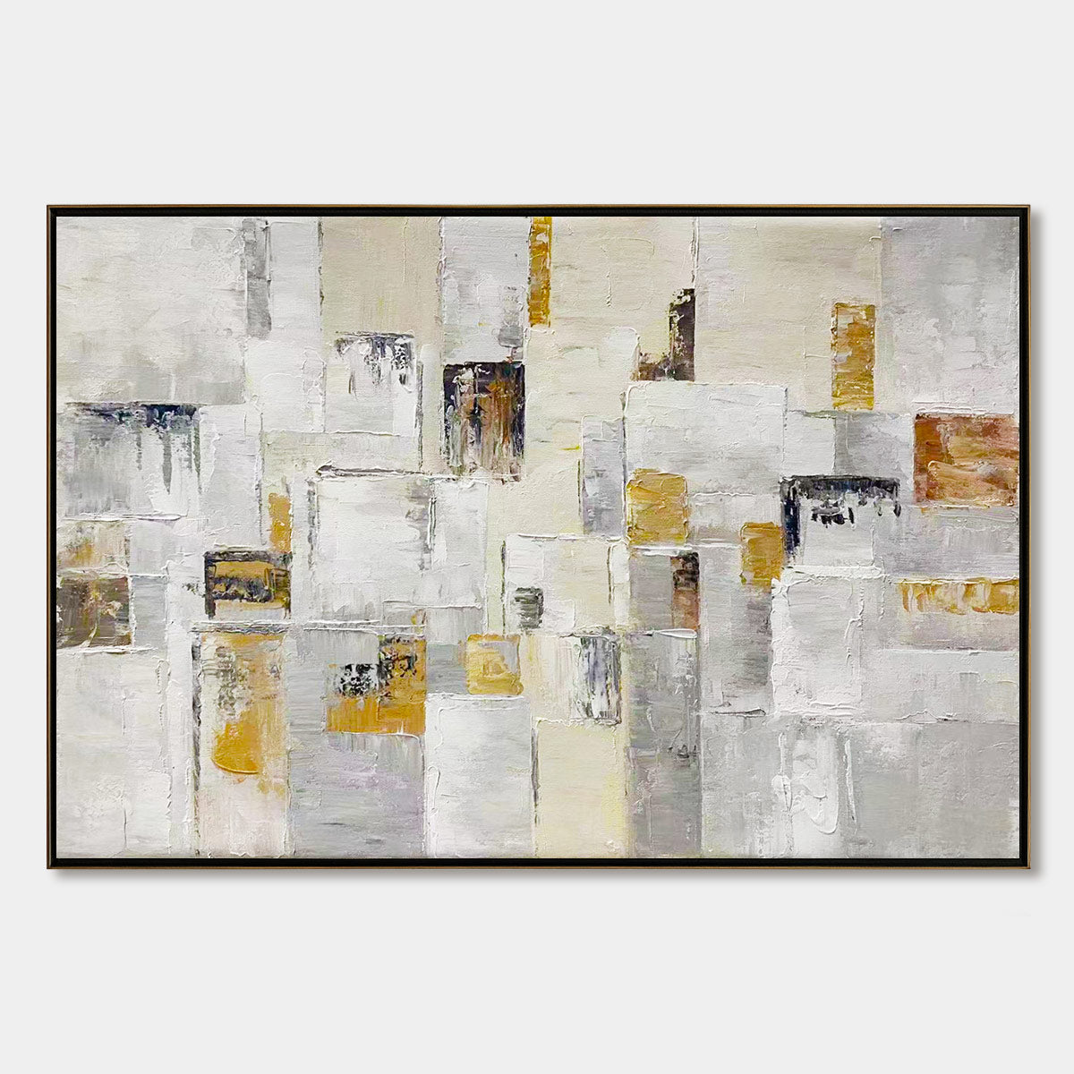Ready to Ship ｜Golden Intersection: Abstract Geometric Textured Oil Wall Art