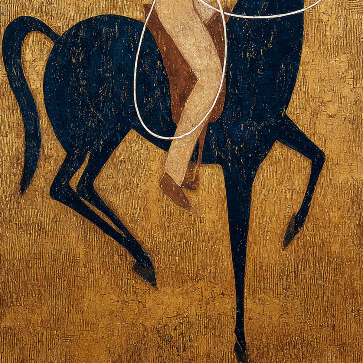 GOLDEN LASSO: Textured Wabi Sabi Painting of a Horseman