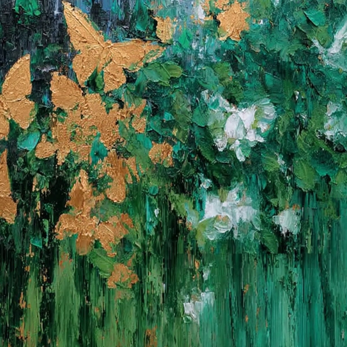 GOLDEN METAMORPHOSIS: Textured Abstract Cityscape Painting with Golden Butterflies