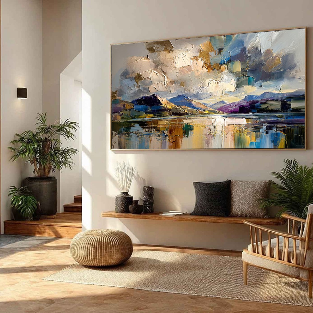 GOLDEN MIRROR: Palette Knife Impasto Mountain Lake Painting