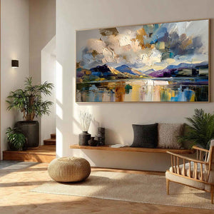 GOLDEN MIRROR: Palette Knife Impasto Mountain Lake Painting