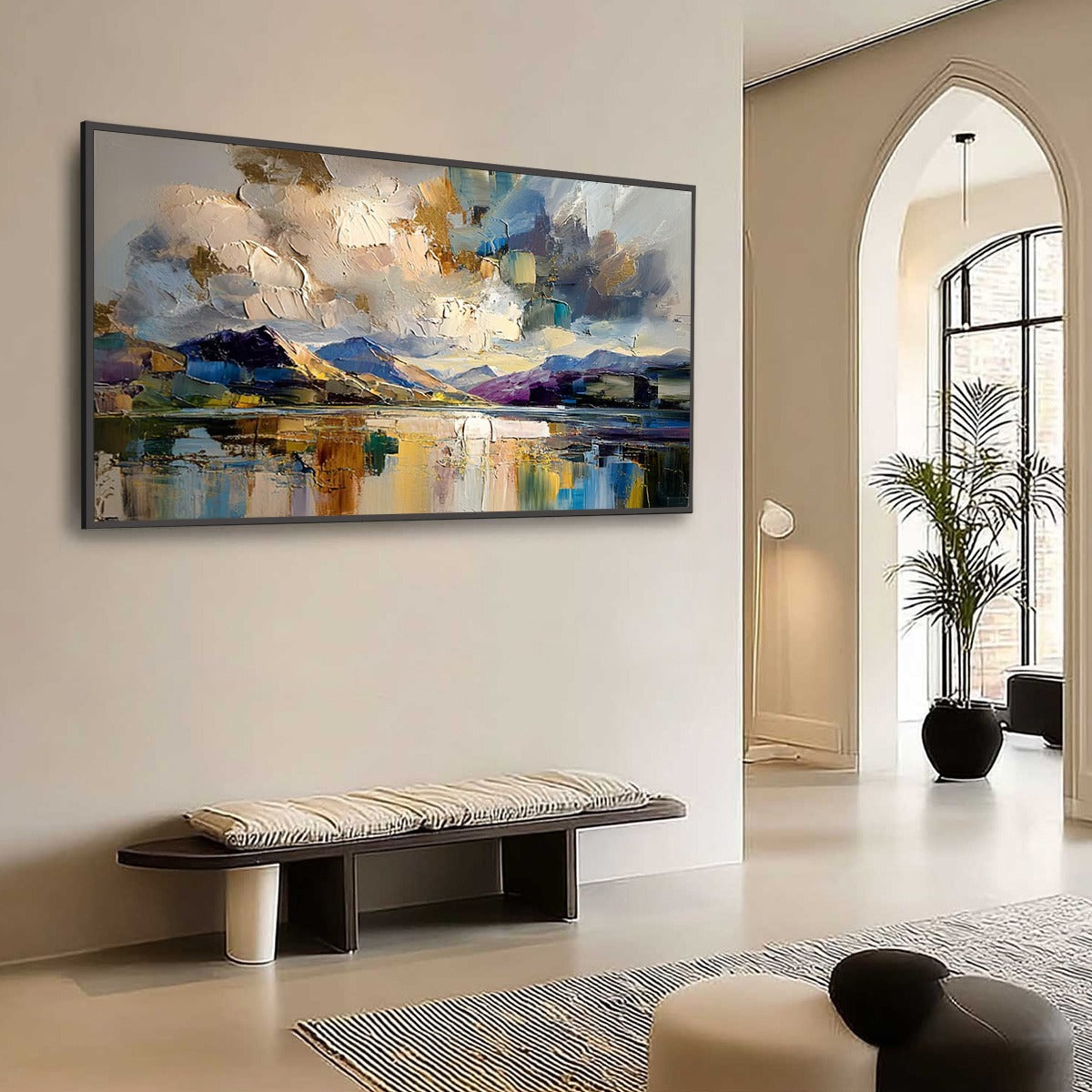 GOLDEN MIRROR: Palette Knife Landscape Oil Painting on Canvas