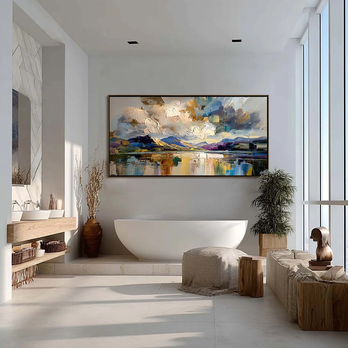 GOLDEN MIRROR: Palette Knife Impasto Mountain Lake Painting