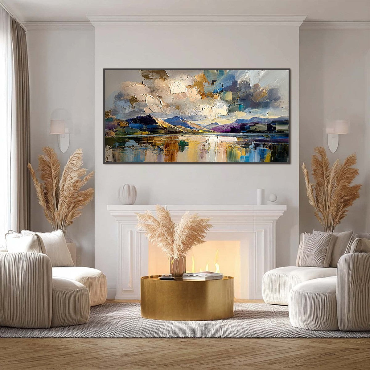 GOLDEN MIRROR: Palette Knife Impasto Mountain Lake Painting