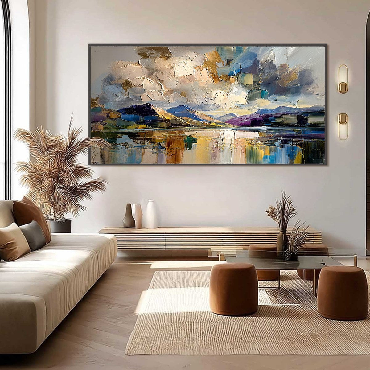 GOLDEN MIRROR: Palette Knife Impasto Mountain Lake Painting