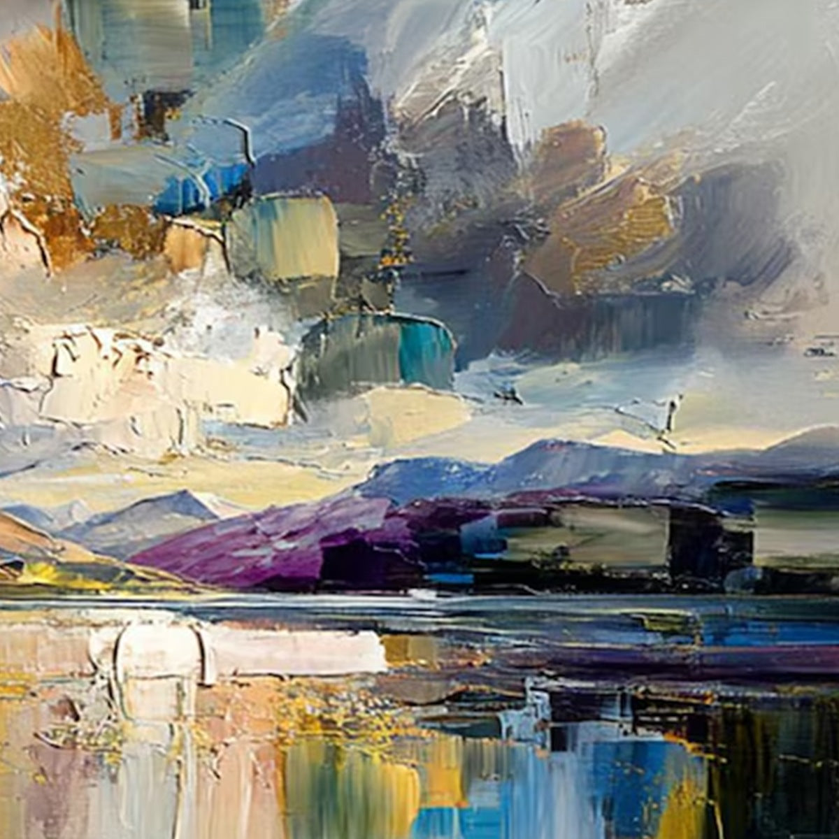 GOLDEN MIRROR: Palette Knife Impasto Mountain Lake Painting