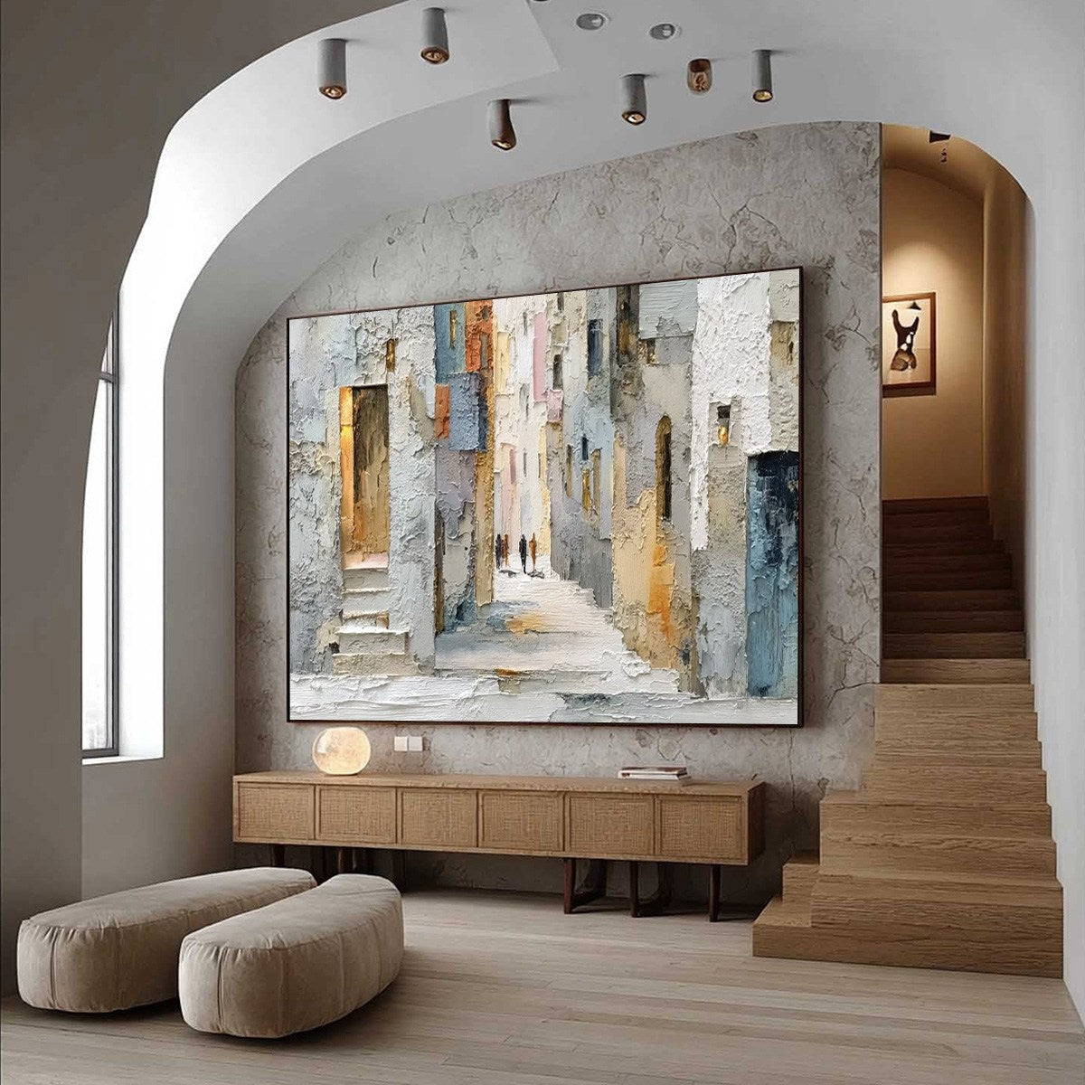 GOLDEN PASSAGE: Textured Impasto Painting of a Sunlit European Alleyway