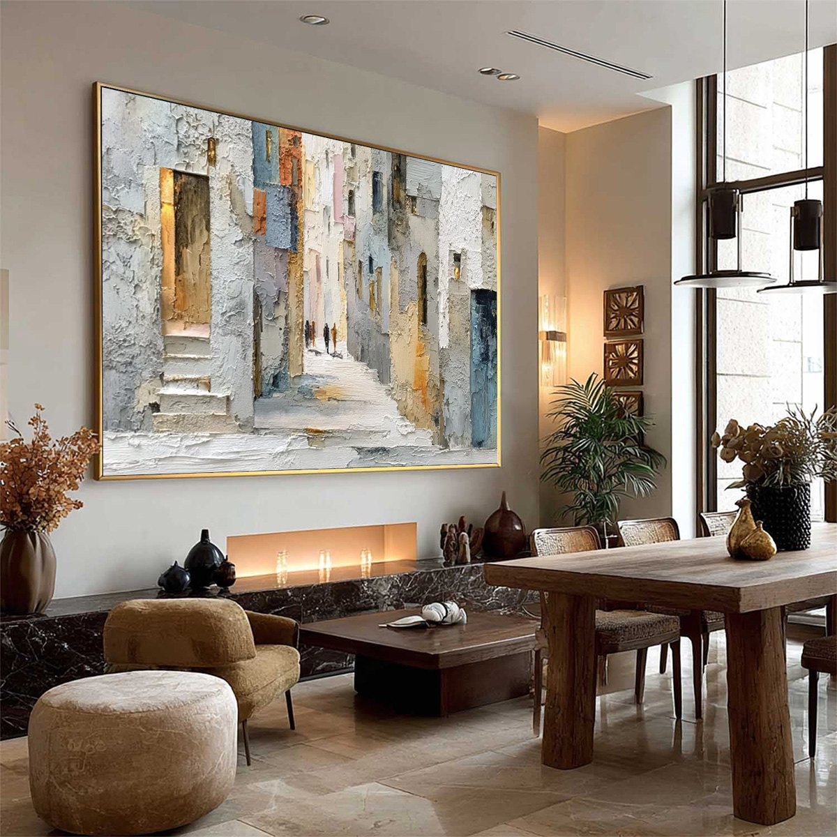 GOLDEN PASSAGE: Textured Impasto Painting of a Sunlit European Alleyway