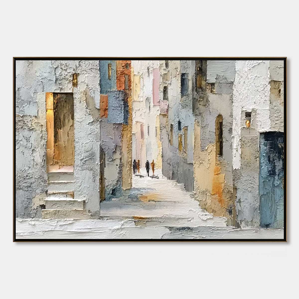 GOLDEN PASSAGE: Textured Impasto Painting of a Sunlit European Alleyway
