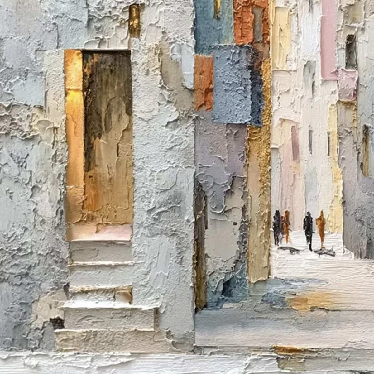 GOLDEN PASSAGE: Textured Impasto Painting of a Sunlit European Alleyway