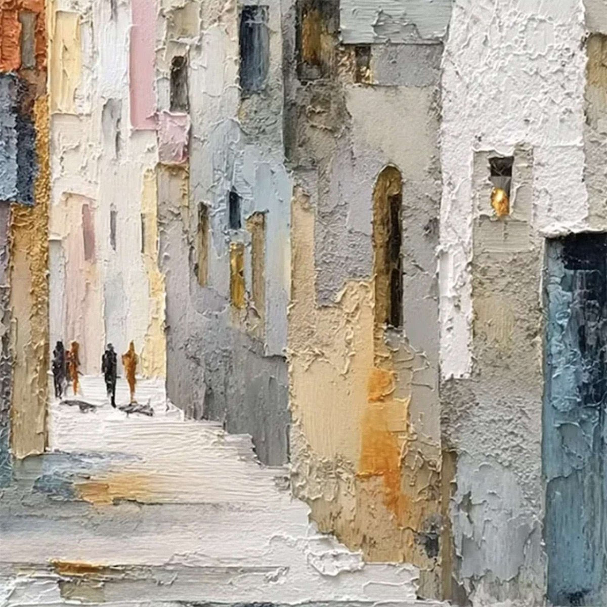 GOLDEN PASSAGE: Textured Impasto Painting of a Sunlit European Alleyway