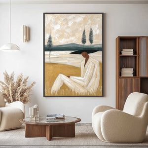 GOLDEN REPOSE: Textured Figurative Painting of a Woman in a Landscape