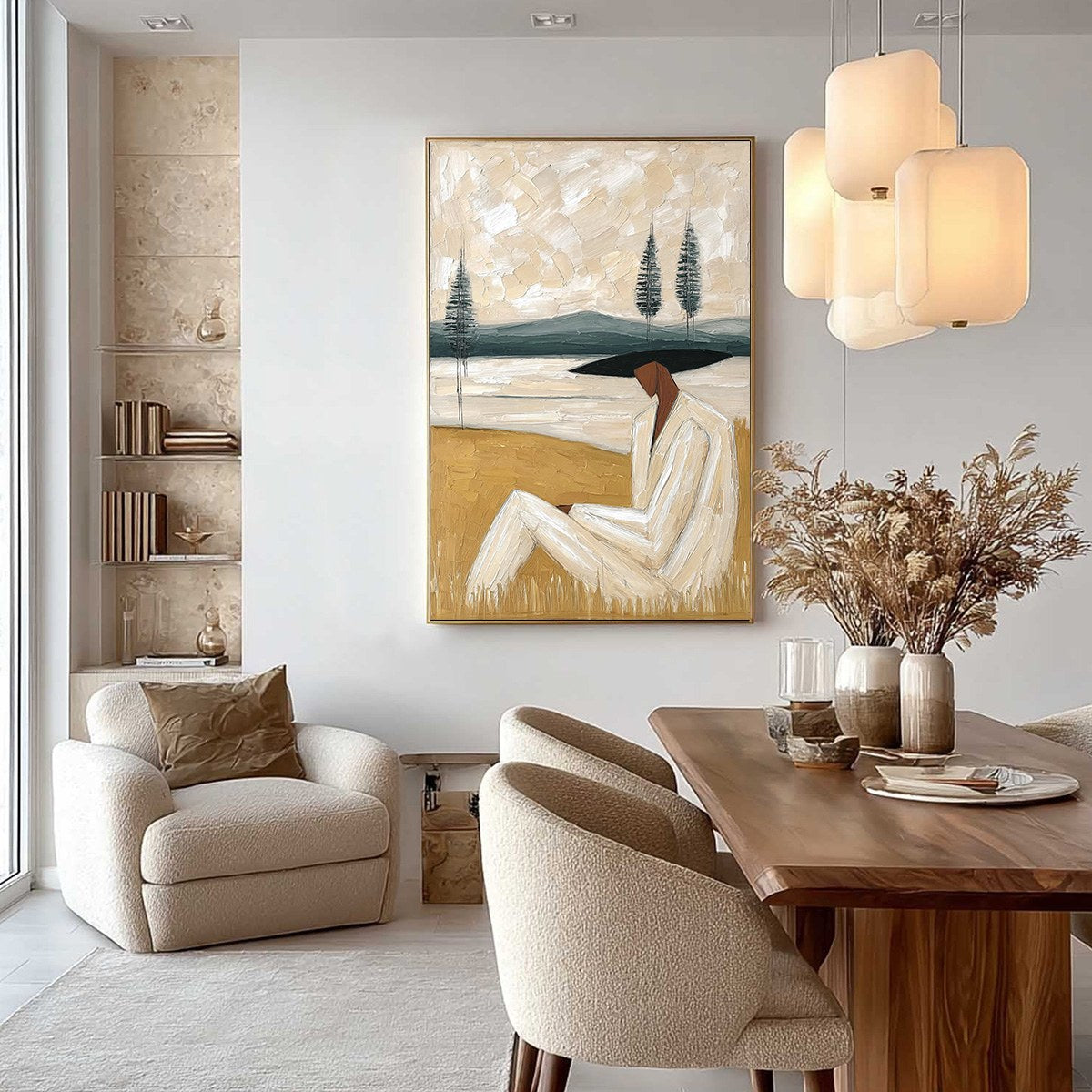 GOLDEN REPOSE: Textured Figurative Painting of a Woman in a Landscape