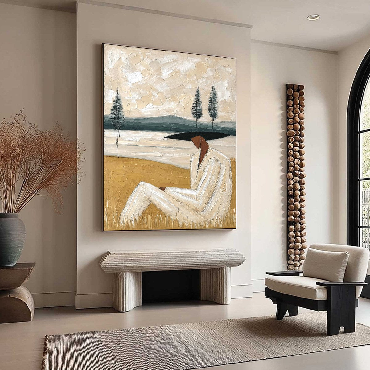 GOLDEN REPOSE: Textured Figurative Painting of a Woman in a Landscape