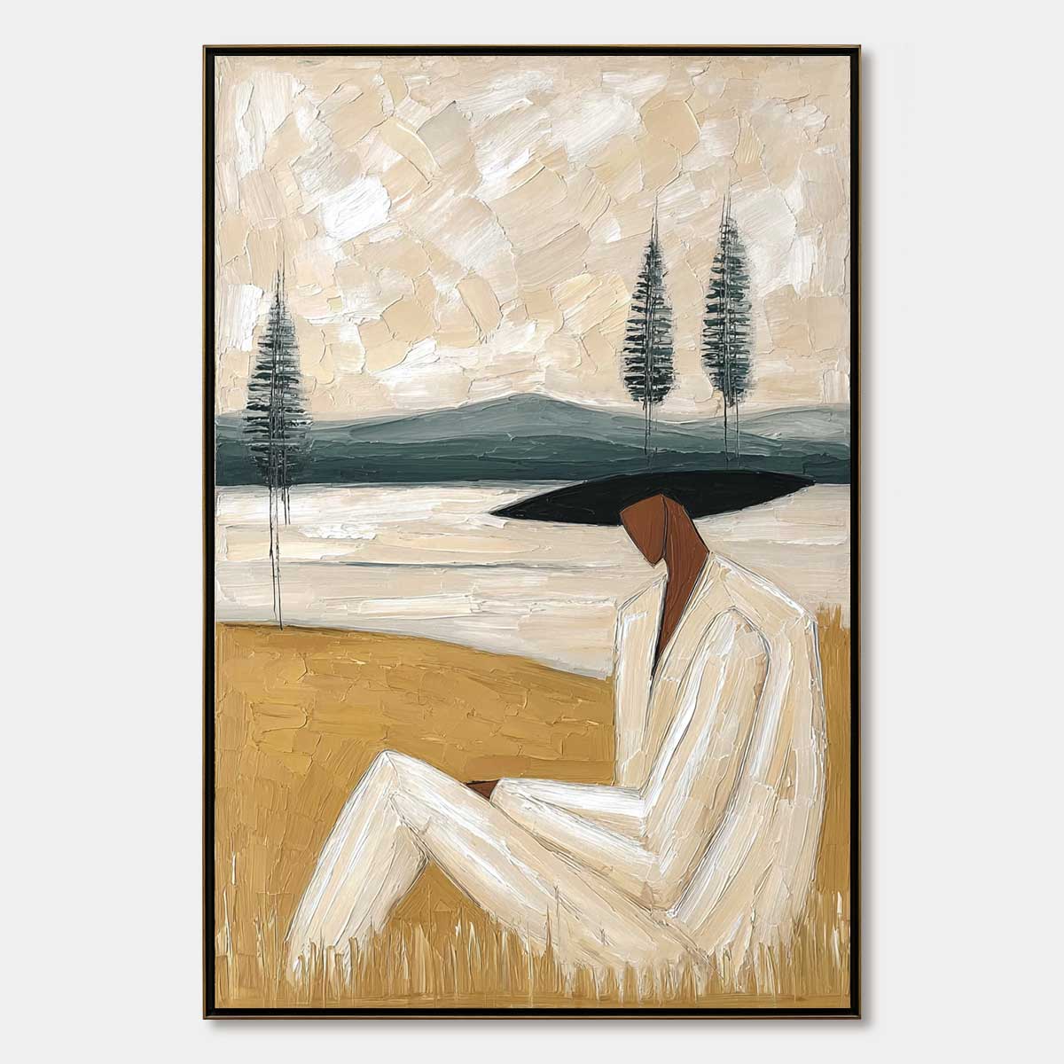 GOLDEN REPOSE: Textured Figurative Painting of a Woman in a Landscape