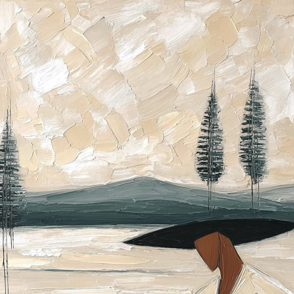 GOLDEN REPOSE: Textured Figurative Painting of a Woman in a Landscape