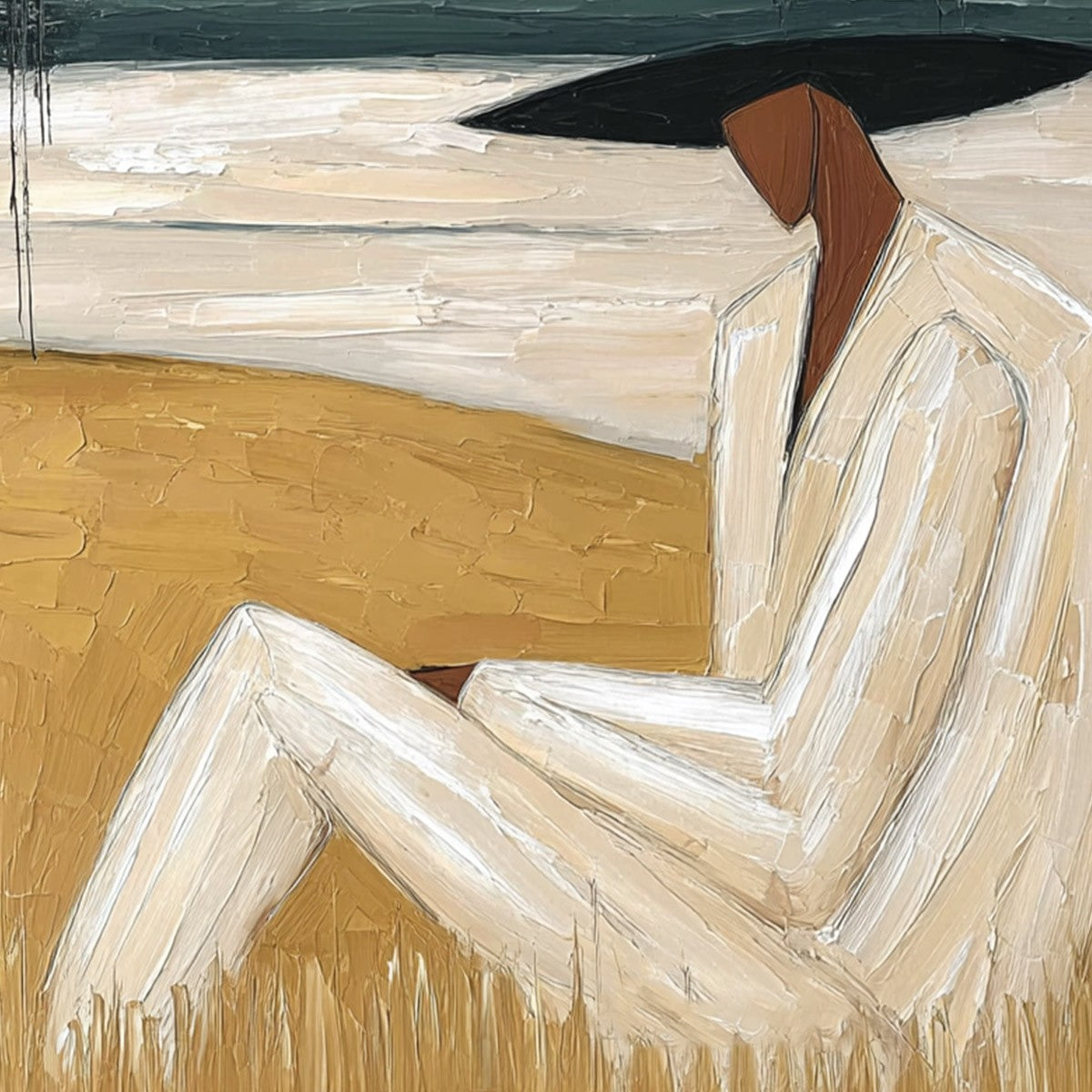 GOLDEN REPOSE: Textured Figurative Painting of a Woman in a Landscape