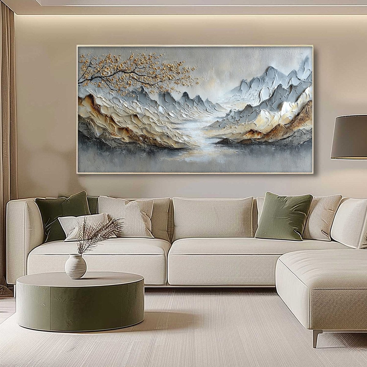 GOLDEN SERENITY: Textured Impasto Mountain Valley Landscape Painting