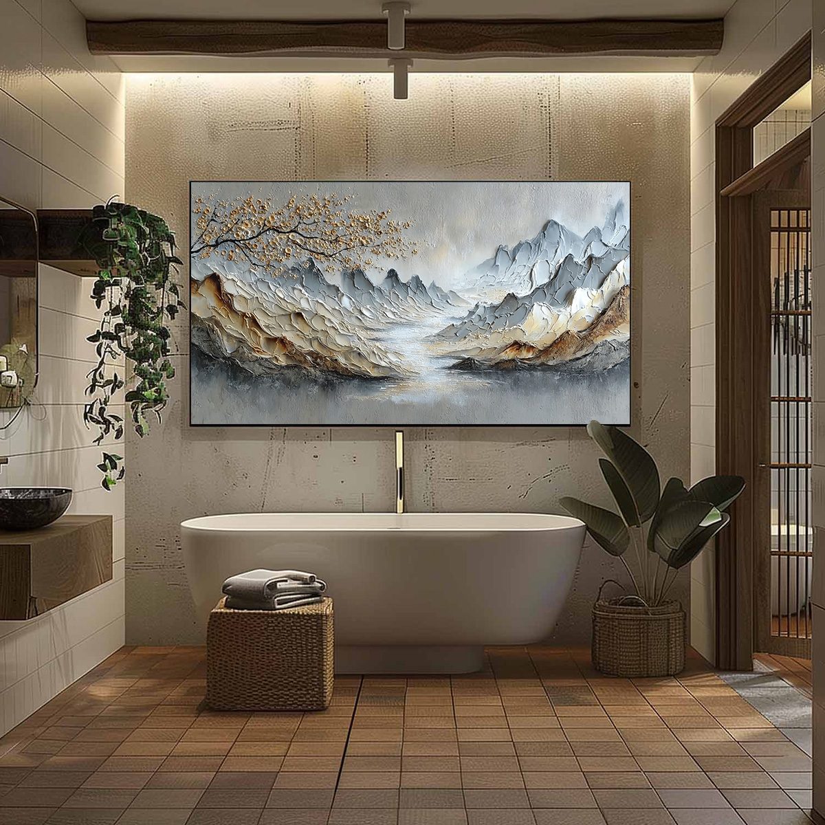 GOLDEN SERENITY: Textured Impasto Mountain Valley Landscape Painting