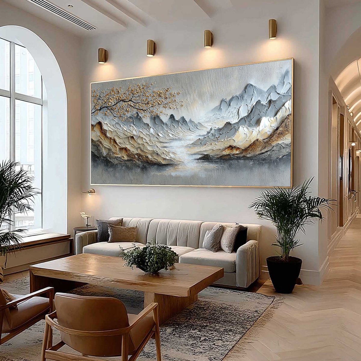 GOLDEN SERENITY: Textured Impasto Mountain Valley Landscape Painting