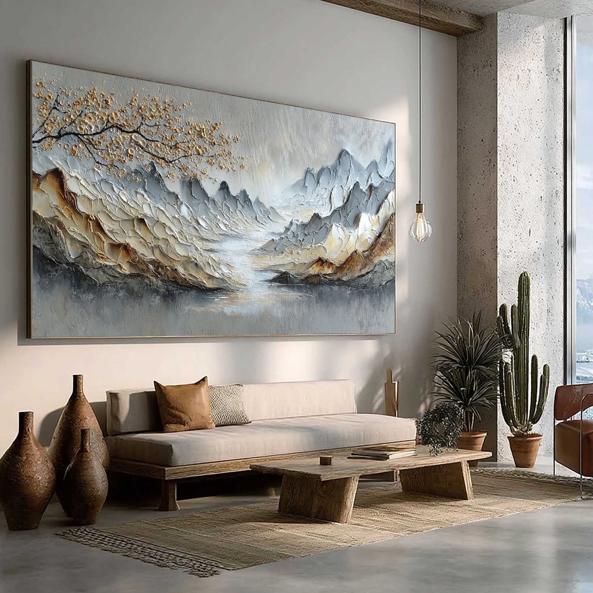GOLDEN SERENITY: Textured Impasto Mountain Valley Landscape Painting