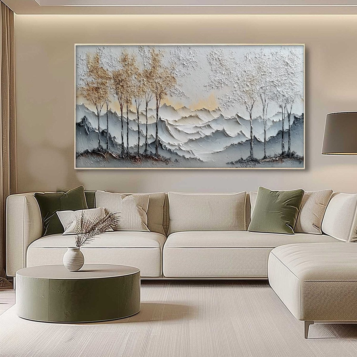 GOLDEN SILENCE: Textured Wabi Sabi Mountain and Trees Landscape Painting