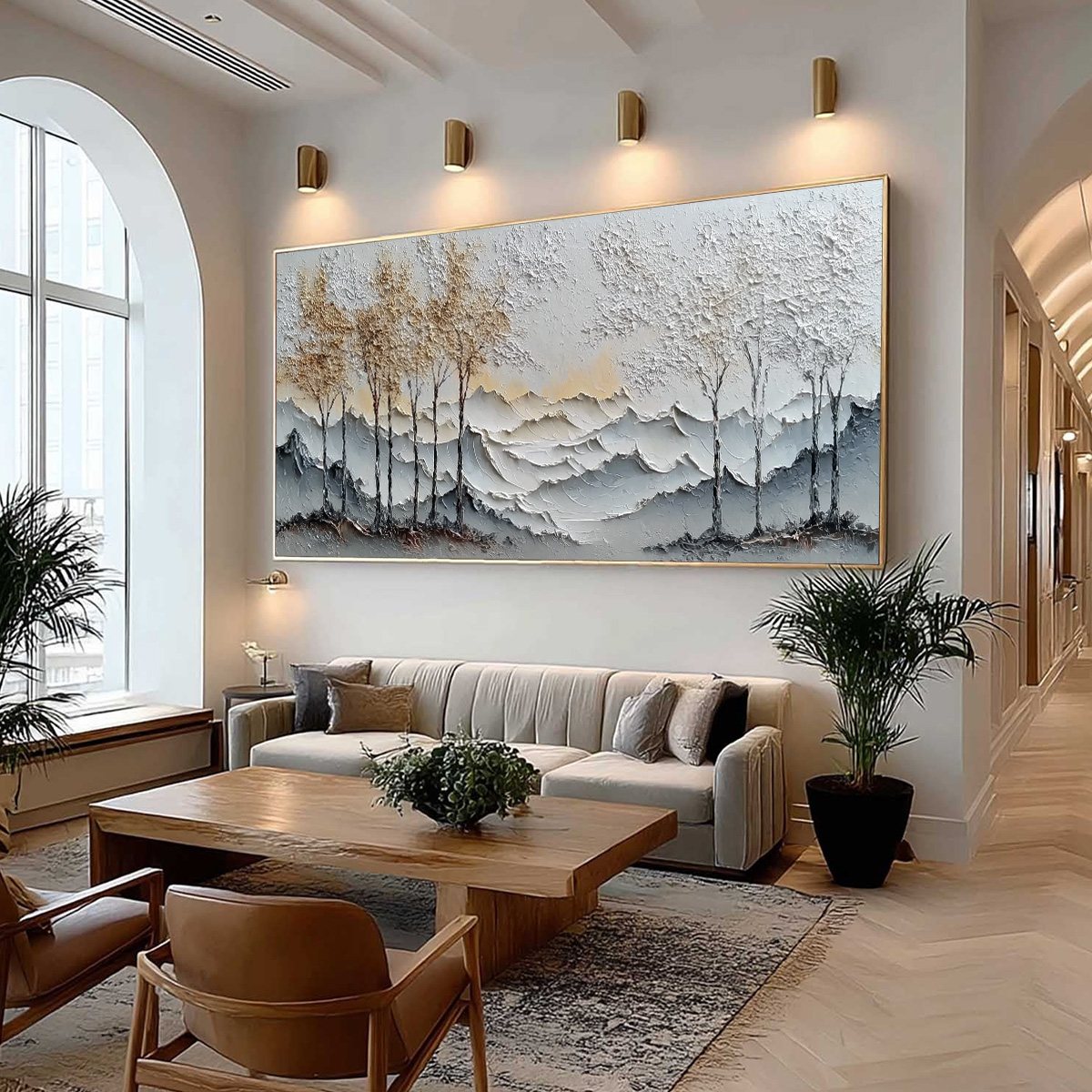 GOLDEN SILENCE: Textured Wabi Sabi Mountain and Trees Landscape Painting