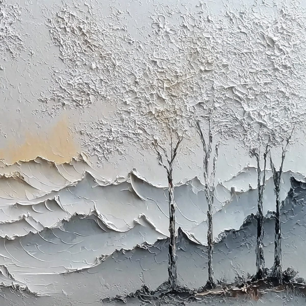 GOLDEN SILENCE: Textured Wabi Sabi Mountain and Trees Landscape Painting