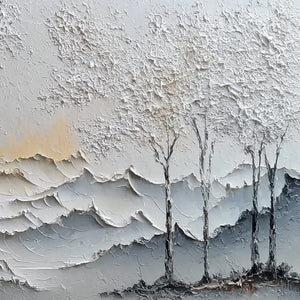 GOLDEN SILENCE: Textured Wabi Sabi Mountain and Trees Landscape Painting