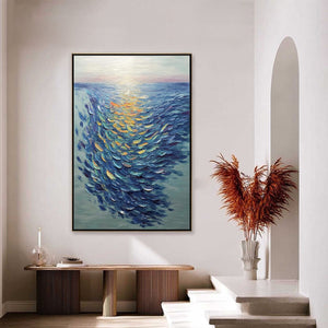 GOLDEN TIDE: Textured Impasto Painting of a School of Fish
