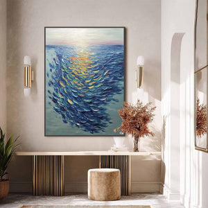 GOLDEN TIDE: Textured Impasto Painting of a School of Fish
