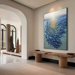 GOLDEN TIDE: Textured Impasto Painting of a School of Fish