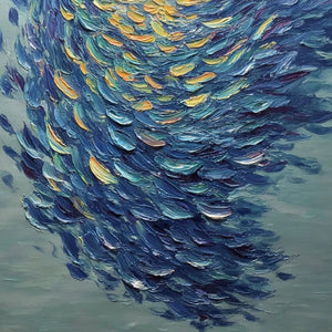 GOLDEN TIDE: Textured Impasto Painting of a School of Fish