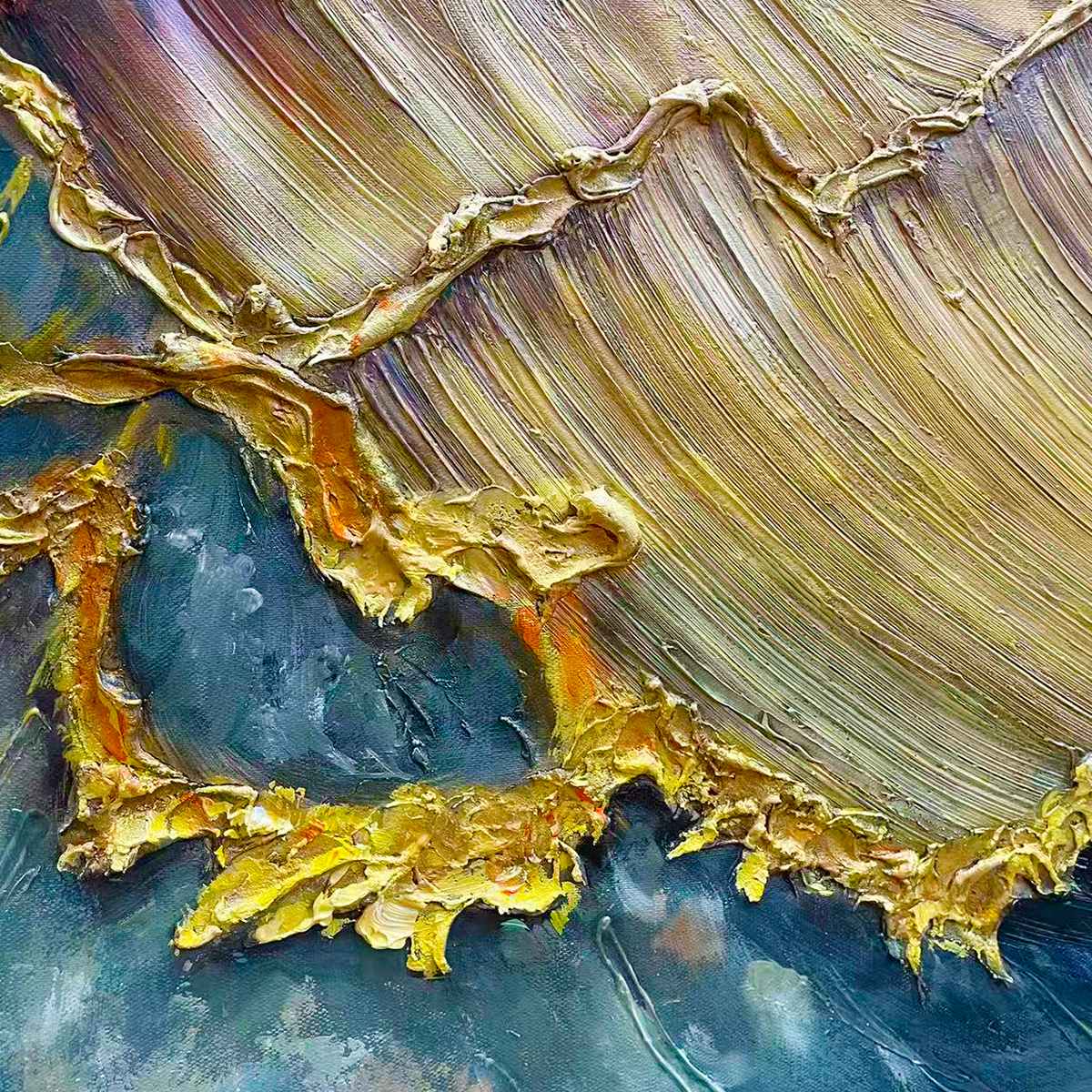 Ready to Ship ｜Golden Wave Dreams: A Work of Textured Sea Billows