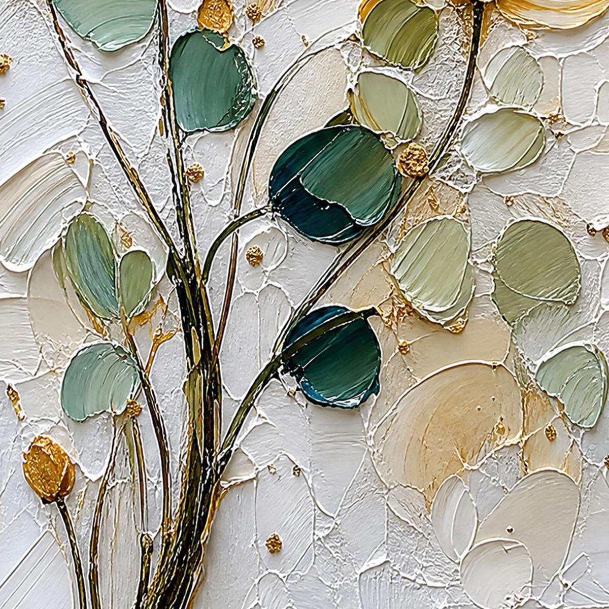 GOLDEN WHISPER: Textured Floral Impasto Painting with Gold Leaf