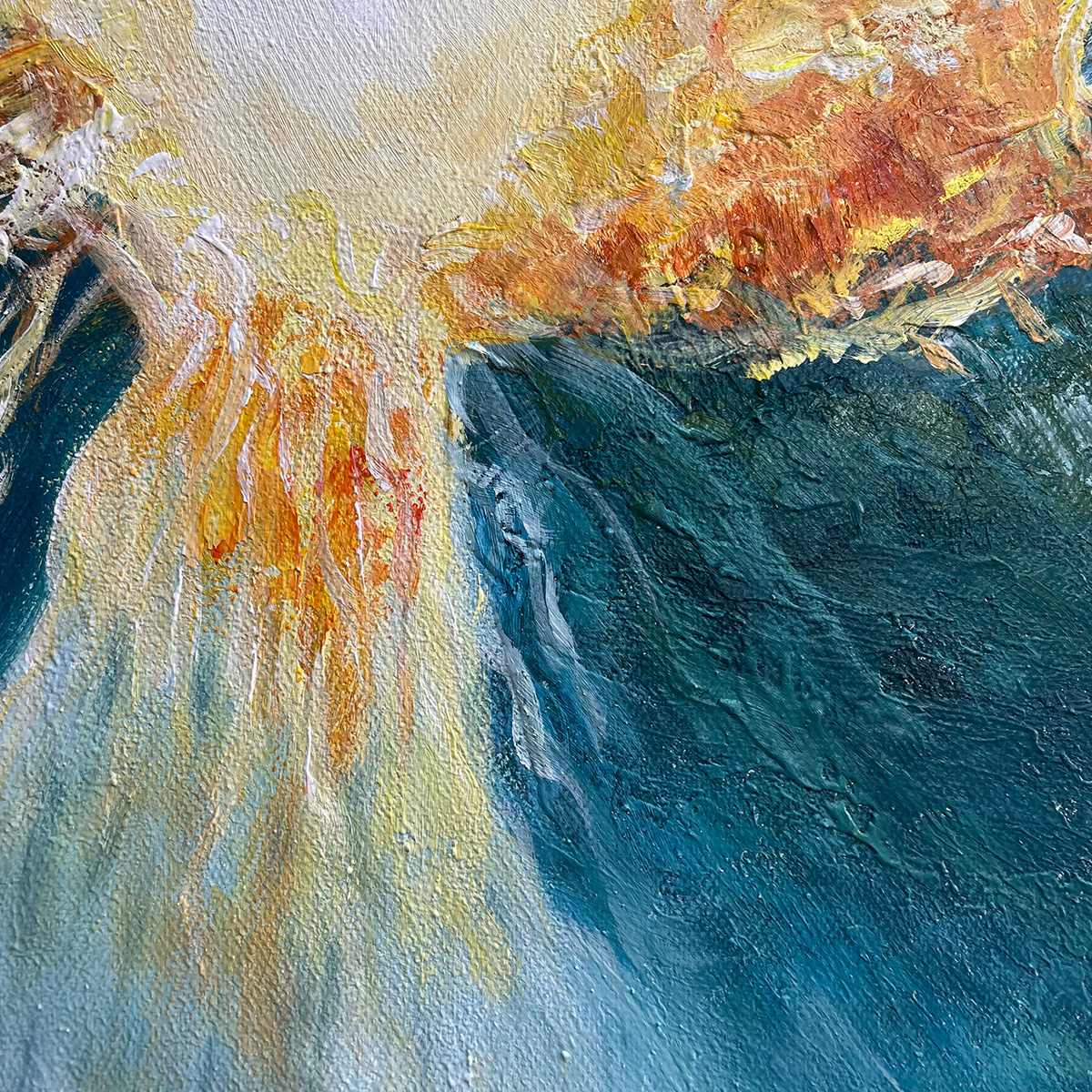 GOLDEN ABYSS: Abstract Teal and Gold Oil Painting