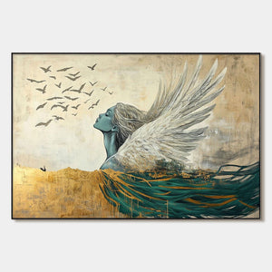 Golden Ascension: Original Ethereal Angel Oil Painting - Spiritual Wall Art Decor